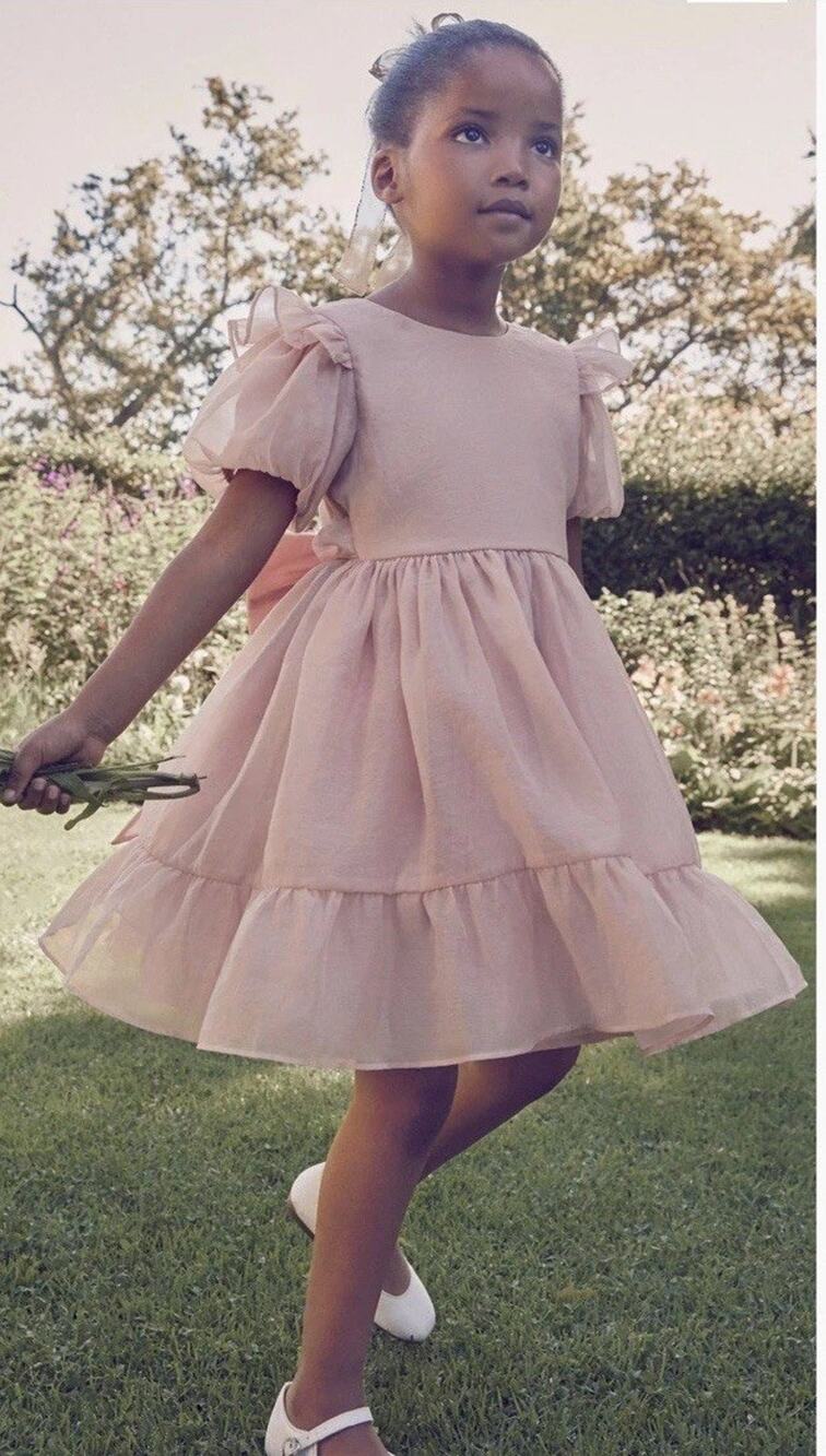 Laura Ashley Dress Girls Size 3 yr Cottage Core Flower Girl Bow Lined Tulle Pink